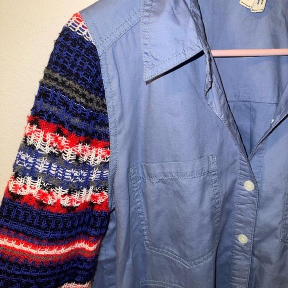 We The Free Blue Shirt with Knit Accents - Picture 3 of 4